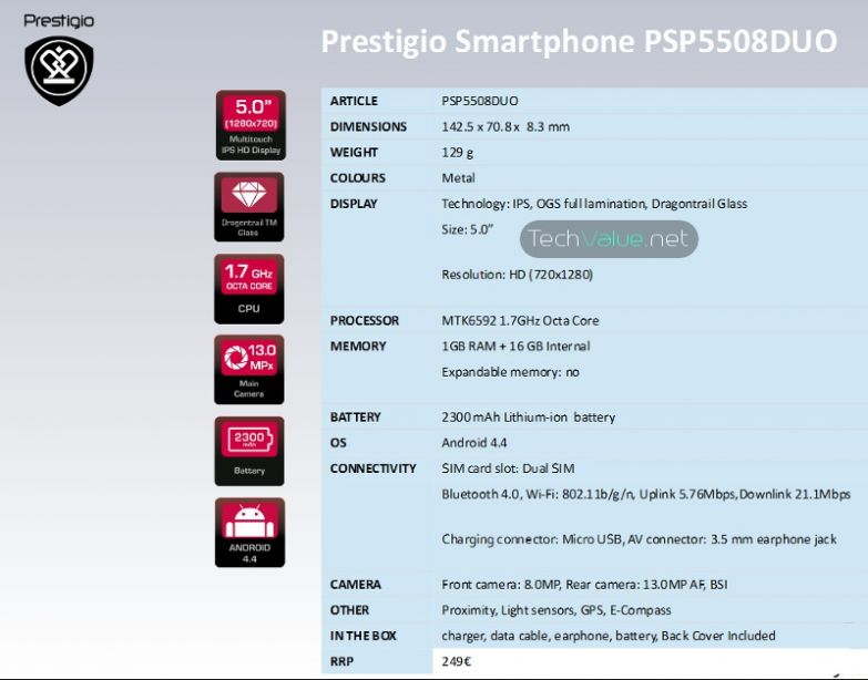 Prestigio Multiphone 5508 specs